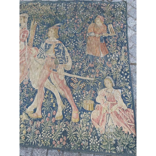 Vintage French Hand-Printed Medieval Design Noble Amazon Tapestry, 1960s For Sale - Image 3 of 18