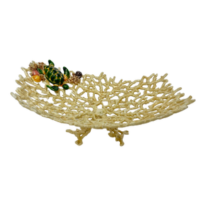 Vintage Palm Beach Style Ceramic Coral Dish With Sea Turtle