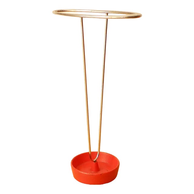 Vintage Chrome-Plated Umbrella Stand with Red Shell by Franz Hagenauer, 1950s For Sale