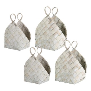 Woven Metasequoia Wood Basket with Handles (Set of 4) For Sale