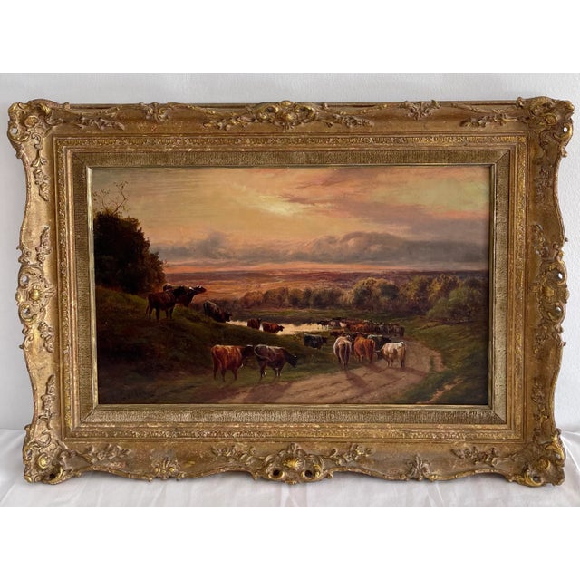 Late 19th Century Late 19th Oil on Panel Century Pasture Landscape With Cow Oil Painting, Framed For Sale - Image 5 of 11