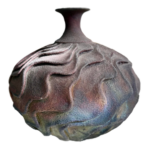 Vintage Raku Pottery 8” Tall Signed Middleton ‘90 Iridescent Weedpot Vase