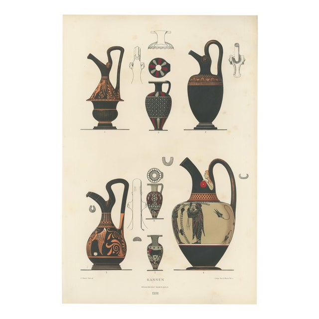 Albert Genick, Greek Jugs with Classical & Winged Figures, 1883, Lithograph For Sale