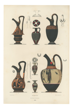 Albert Genick, Greek Jugs with Classical & Winged Figures, 1883, Lithograph