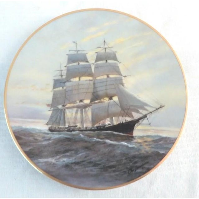 Ceramic Golden Age of Sail Clipper Ship Plates Set of 6, Charles Lundgren, 1980s Porcelain For Sale - Image 7 of 11