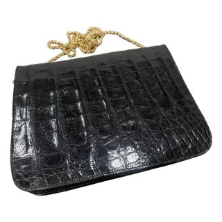 1970s High Quality Vintage Black Leather and Brass Italian Shoulder Bag For Sale