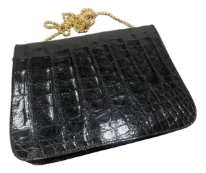1970s High Quality Vintage Black Leather and Brass Italian Shoulder Bag