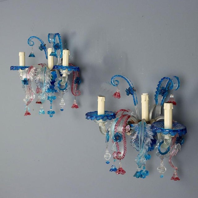 Italian Wall Lights in Murano Glass, Set of 2 For Sale - Image 3 of 15