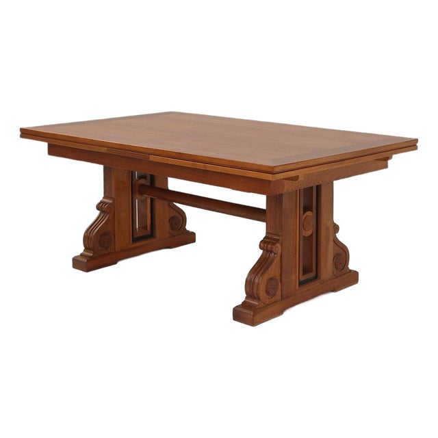 Vintage Art Deco Extendable Dining Table in Full Oak, 1940s For Sale