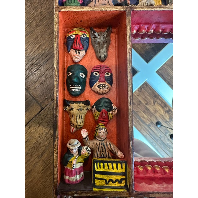 1900 - 1909 Vintage Peruvian Retablo Alejandro Chavez Little Carnaval Folk Art Mirror Signed For Sale - Image 5 of 6