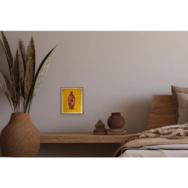 Paper 1960s Abstract Vessel Orange and Yellow Collagraph Ny Artist Myril Adler For Sale - Image 7 of 7