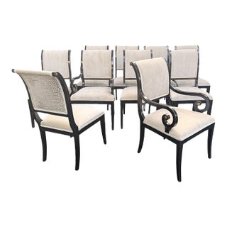 Late 20th Century 10 Kindel Neoclassical Dining Chairs With Scroll Arms – Newly Reupholstered For Sale