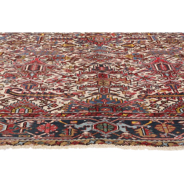 Antique Ivory Persian Dragon Heriz Rug - 08'03 X 10'06 For Sale - Image 4 of 9