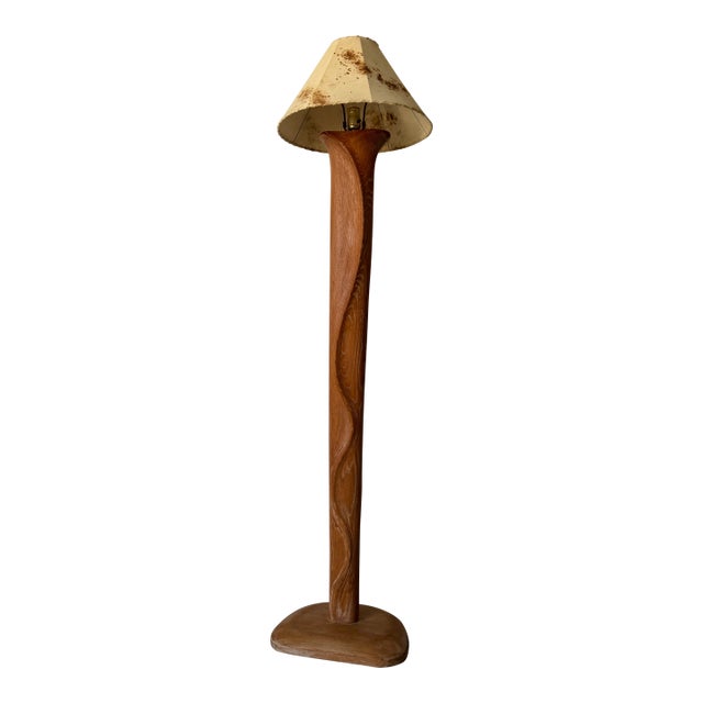 Yasha Heifetz Organic Biomorphic Carved Oak Sculptural Floor Lamp With Original - Sold For Sale