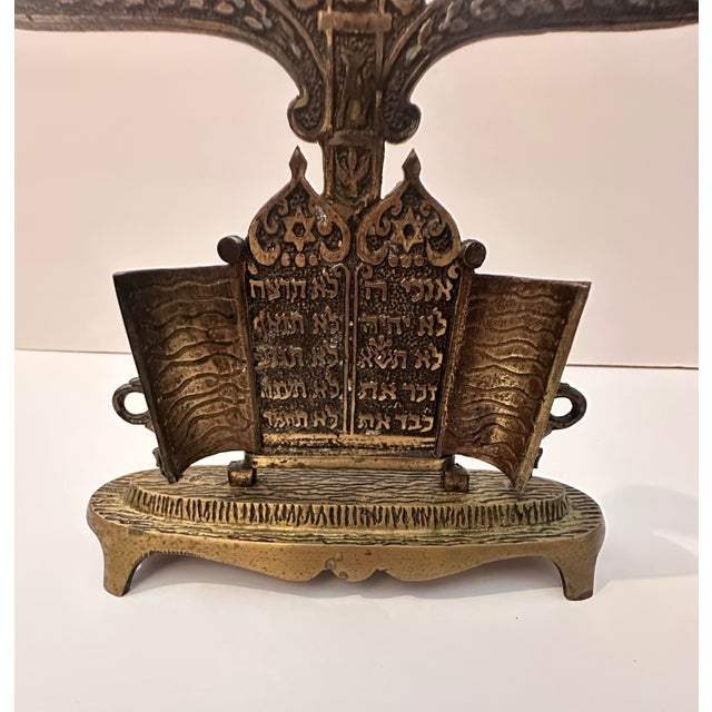 Metal Vintage Brass Menorah With Movable Doors For Sale - Image 7 of 11