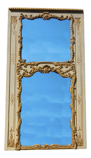 Large Louis XV Gilt and Lacquered Wood Trumeau, 19th Century