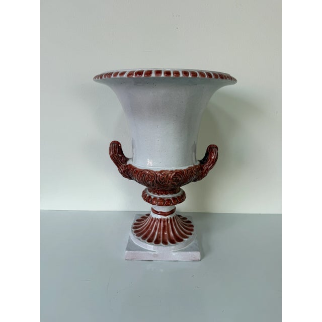 Ceramic Italian Hollywood Regency Neoclassical-Style Terracotta Glaze Urn Planter For Sale - Image 7 of 12