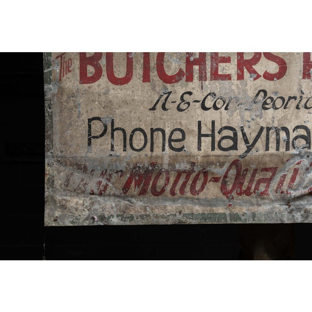 Metal Early 20th Century Fulton Market Butchers Products Co. Hand-Painted Tin Trade Sign For Sale - Image 7 of 11