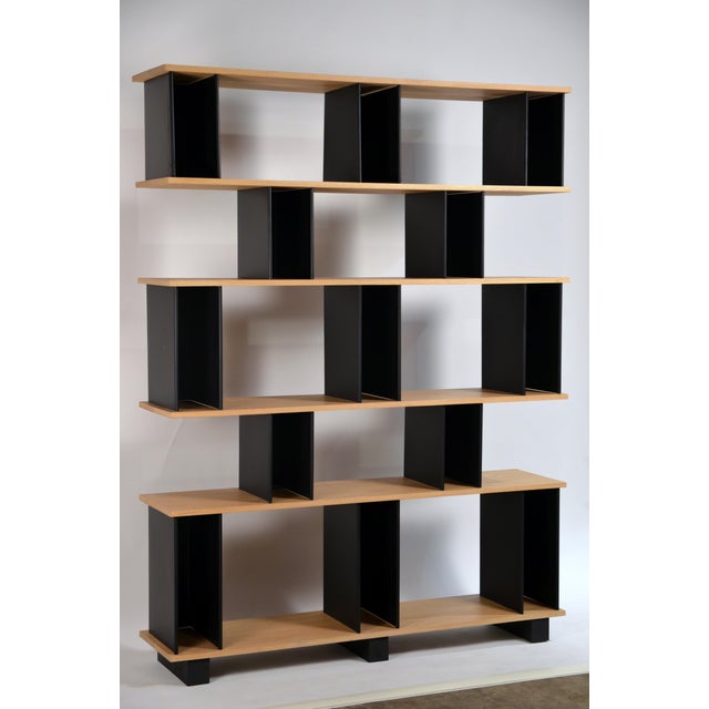 Tall 'Horizontale' Black Steel and Oak Shelving Unit by Design Frères For Sale - Image 9 of 12