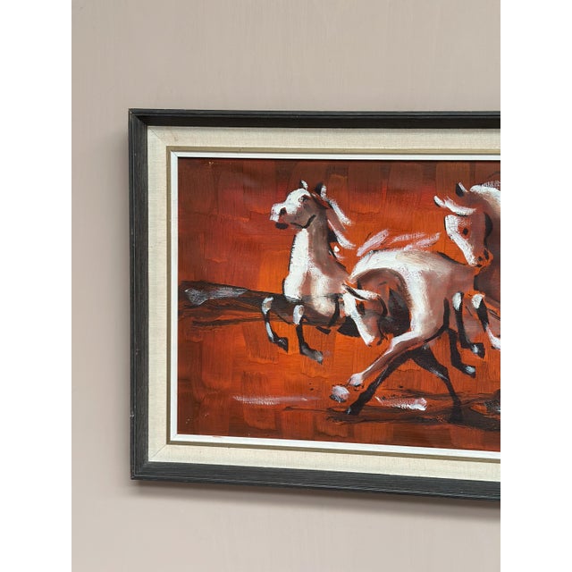 Original Scandinavian Oil on Canvas – Unknown Artist – “Trio häst” – Vintage & Framed – 84 × 45 cm (33.1" × 17.7") A...