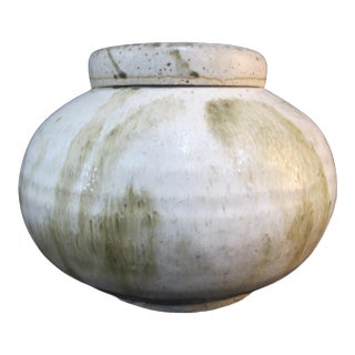 Rustic Earth Tone Bulbous Studio Pottery Jar With Lid For Sale