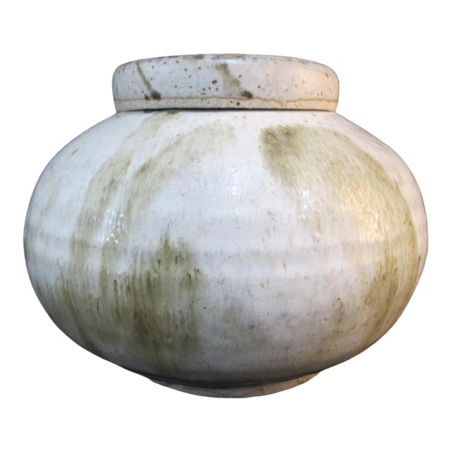 Rustic Earth Tone Bulbous Studio Pottery Jar With Lid For Sale