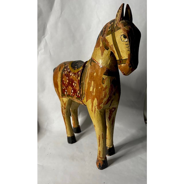 Early 20th Century Late 19th–Early 20th Century Indian Polychrome Carved Wood Horse For Sale - Image 5 of 6
