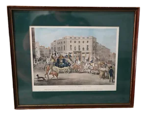 London Print Regent Street Hand Coloured Framed Art, 1930s