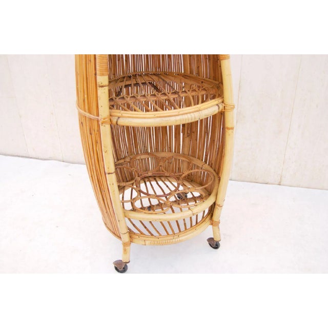 Mauro Bonacina Bonacina Mid-Century Rattan and Bamboo Barrel-Shaped Bar Cart. Italy, 1960s For Sale - Image 4 of 10