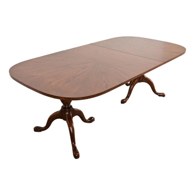 John Stuart Georgian Oak Double Pedestal Extension Dining Table, Newly Refinished For Sale