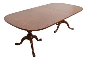 John Stuart Georgian Oak Double Pedestal Extension Dining Table, Newly Refinished
