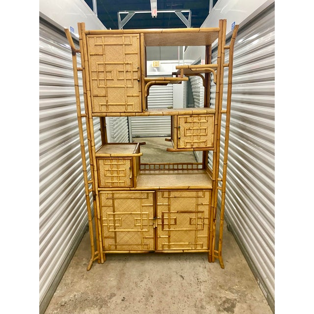 70s Bohemian Rattan and Bamboo Wall Unit Étagère. For Sale - Image 4 of 12