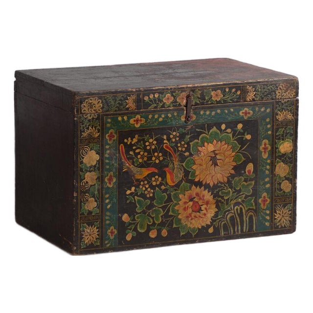 Antique Chinese Painted Trunk For Sale