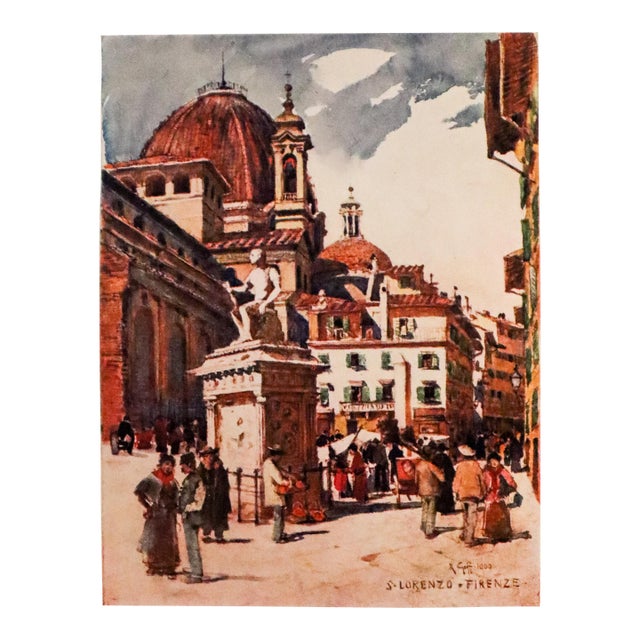 1905 Italian Original Print - Piazza S. Lorenzo, Statue of S. Giovanni Delle Bande Nera - From Book Florence & Some Tuscan Cities (1905) For Sale
