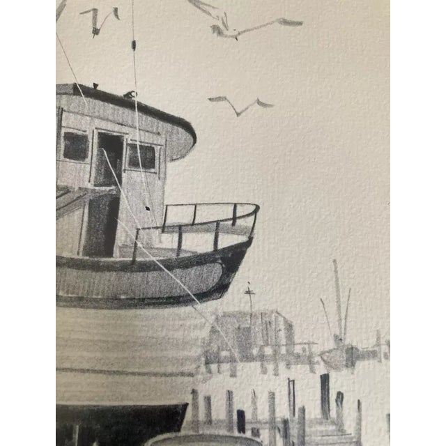 1960s Bud Biggs Signed Framed Pencil Sketch Lithograph “Galveston” Boat For Sale - Image 4 of 8