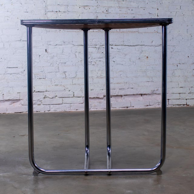 1920-1940’s Art Deco Streamline Moderne Royalchrome Demilune Console Table Chrome Tube Frame & Black Laminate Top For Sale - Image 9 of 18