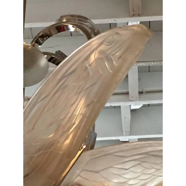 French Art Deco Chandelier with Geometric Flying Bird Motif by P. Maynadier For Sale - Image 4 of 11