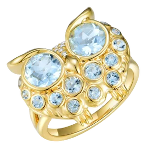Nina Zhou Fantasy Aquamarine Diamond Owl Ring in 14k Gold - Ring Size 6