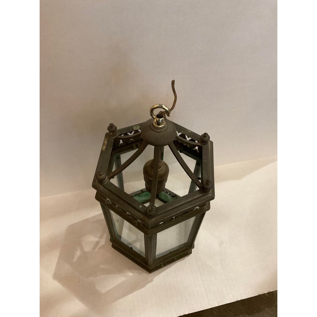 Metal Antique Brass Gothic Revival Style Lantern For Sale - Image 7 of 8