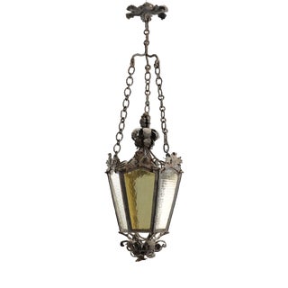 Italian Pendant Light in Iron White and Yellow Glass For Sale