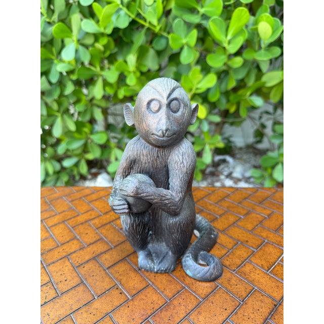 Vintage Patinated Cast Metal Monkey Sculpture, 7.5” For Sale - Image 10 of 10