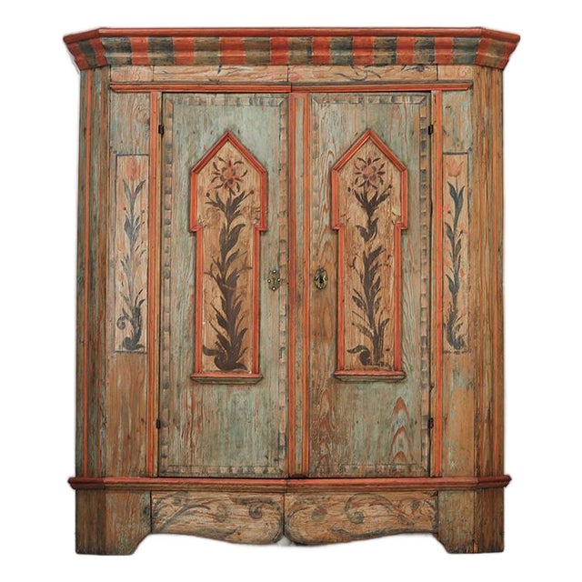 Large Rustic Farmhouse Folk Art Painted Bridal Cabinet dated 1806 For Sale