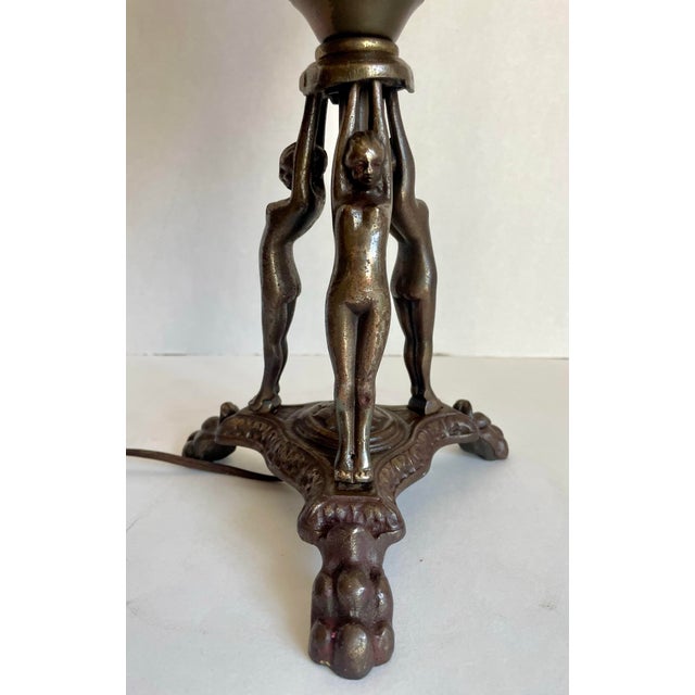 1920s 1920's Art Deco Crystal and Bronze Female Figure Table Lamp For Sale - Image 5 of 12