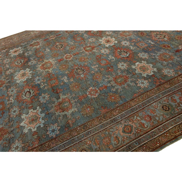 1900 - 1909 Blue Antique Persian Malayer Wool Rug Allover From the 1900s For Sale - Image 5 of 9