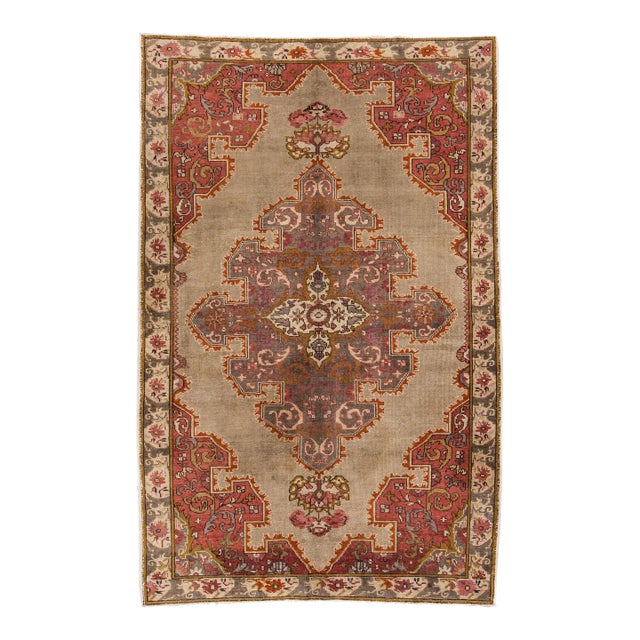 Mid 20th Century Vintage Chinese Oushak Handmade Brown Medallion Wool Rug For Sale