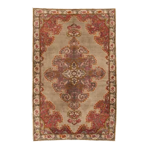 Mid 20th Century Vintage Chinese Oushak Handmade Brown Medallion Wool Rug