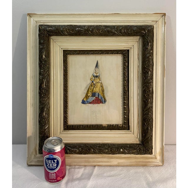 Antique French Fashion Engraving "Modes De Paris" of Woman in 1450's Dress For Sale - Image 9 of 12