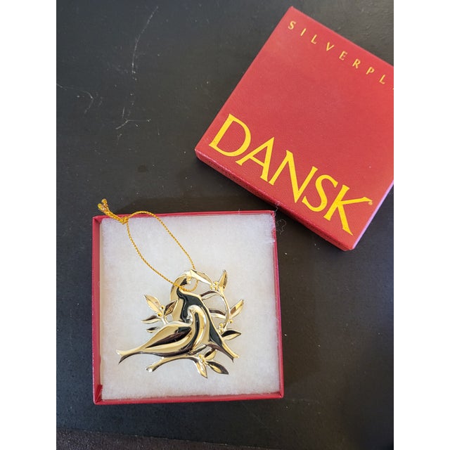 Dainty silver plate doves created by Dansk in the original box. Christmas ornaments figurines for Christmas tree...