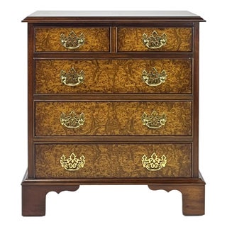 Late 20th Century Tradition House Chippendale Style Walnut & Elm Burl Bedside Chest For Sale