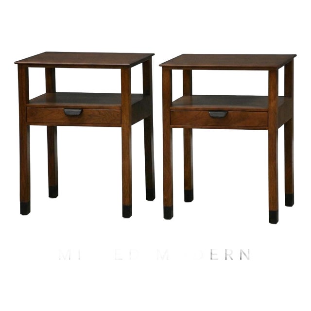 1950s Refinished Walnut Nightstands by Edward Wormley for Dunbar - A Pair For Sale